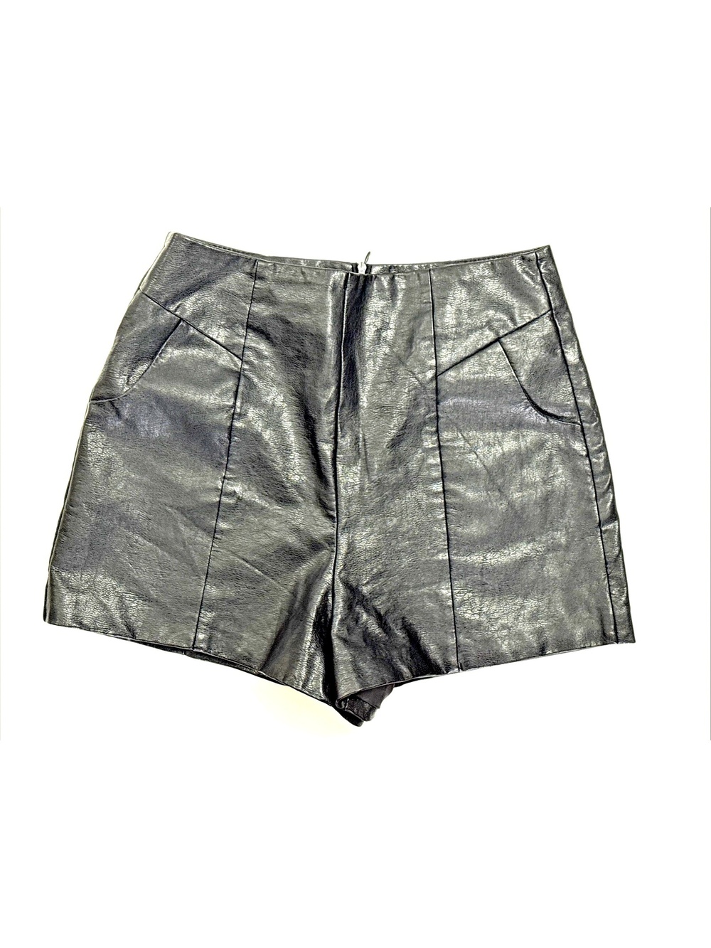 Grl Faux Leather Hot Pants Booty Shorts Black Bottoms Zip Back Pocket Large